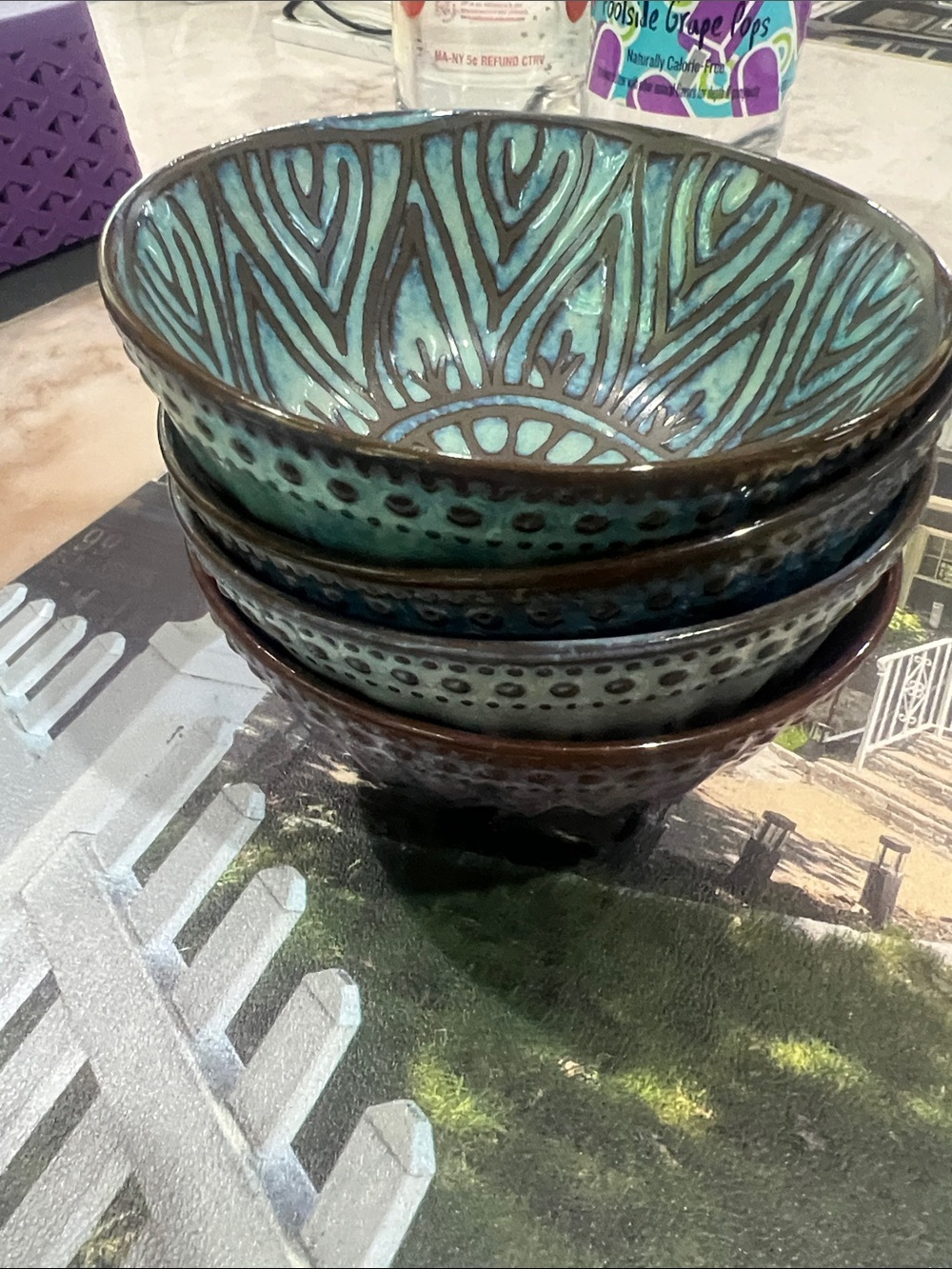 Handcrafted Turquoise Ceramic Decorative Bowl - Home Art